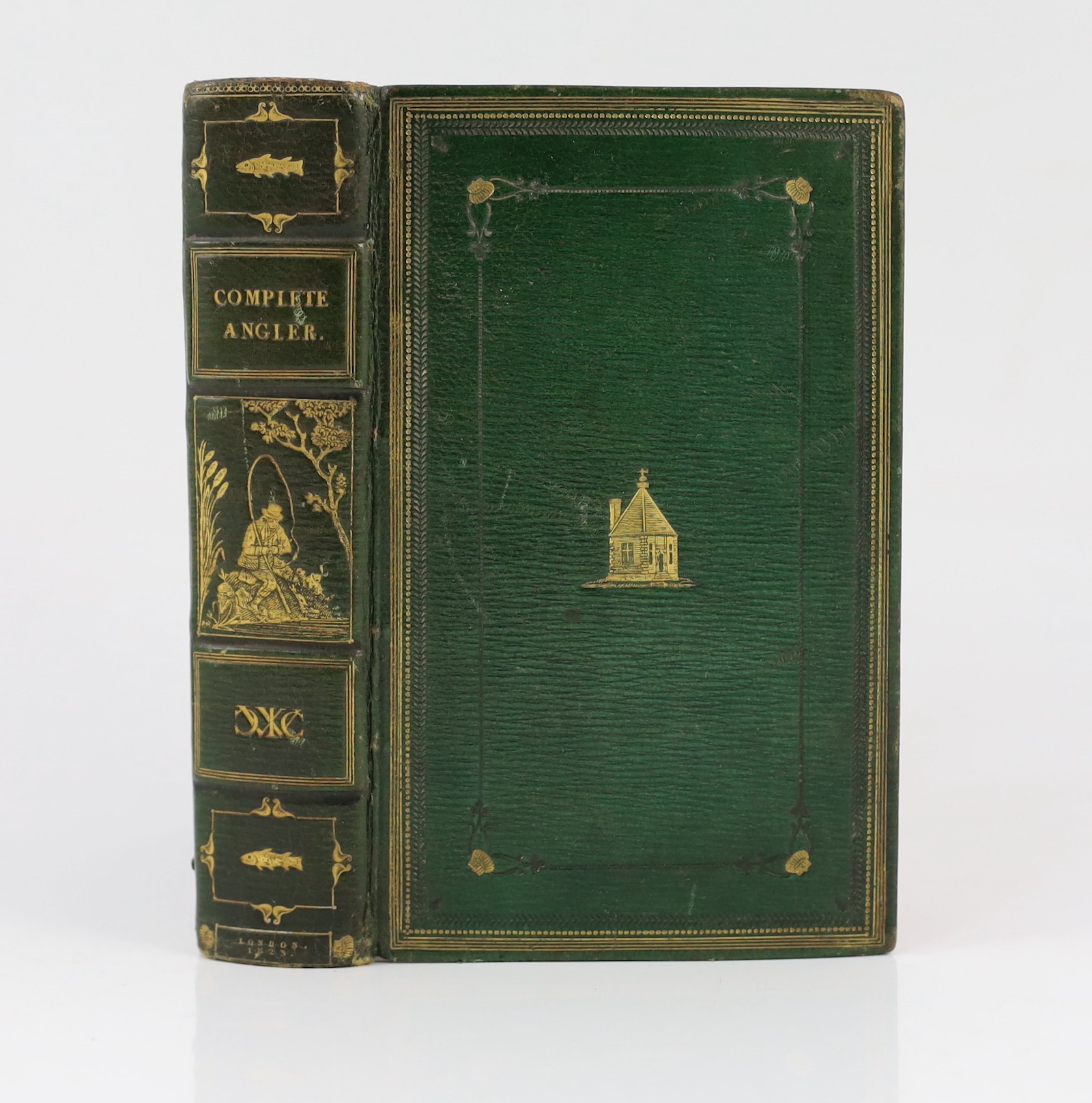 Walton, Izaak; Cotton, Charles - The Complete Angler..., portrait frontis, and 13 other plates, num. engraved text illus.; later 19th cent. green pictorial gilt and decorated morocco with panelled spine, ge. and red e/ps